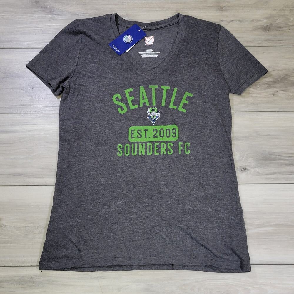 Seattle Sounders FC T-Shirt Women's Small Gray V-Neck Short Sleeve New